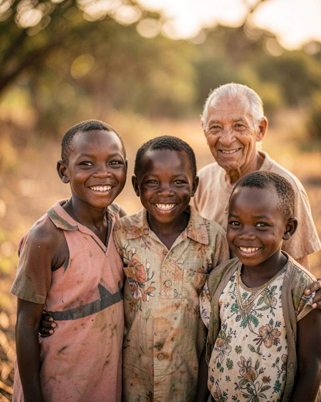 Smiling children and an elder together